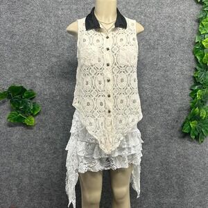 Material Girl White Lace Studded Collared Top